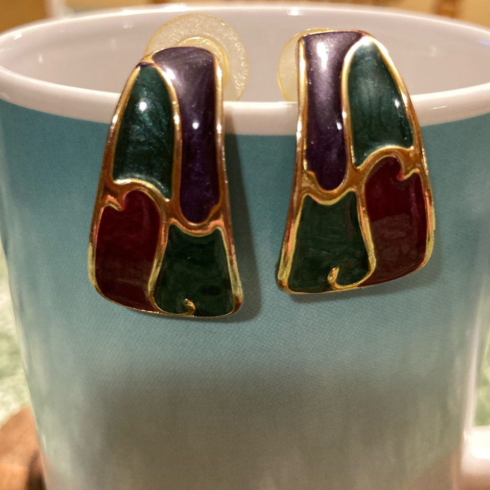 Multicolored cloisanne post earrings